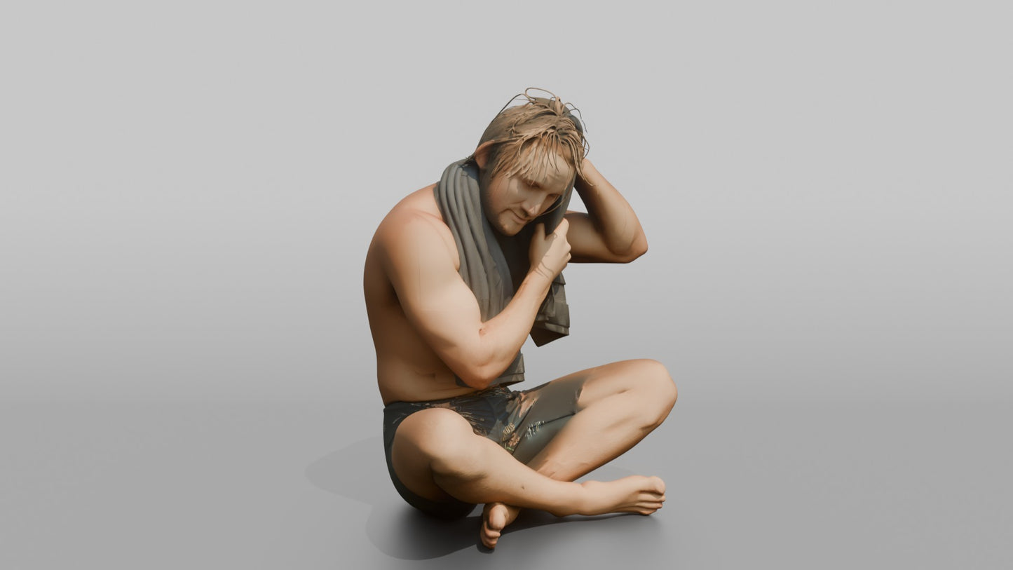 Surfer Drying His Hair with a Towel