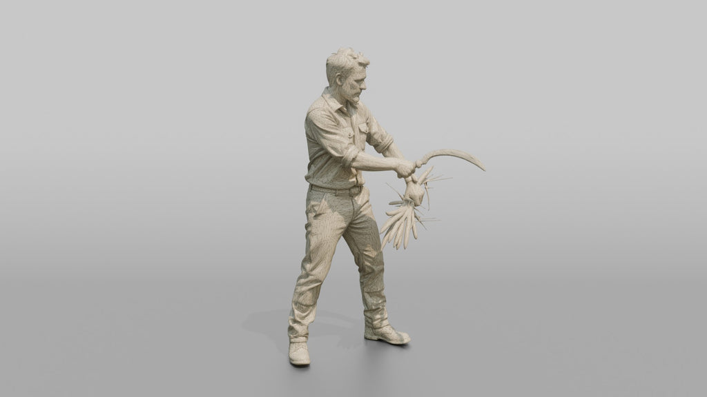 Farmer Slicing Wheat Stalks Hand Sickle