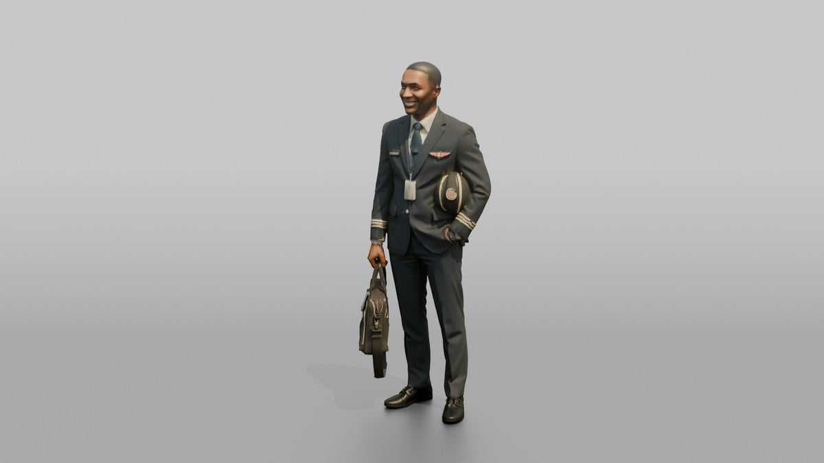 Hispanic Flight Attendant Holding a Plush Toy - 3D character model, view 4