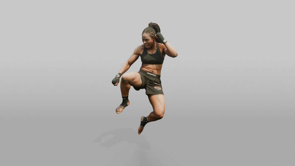 Fighter Jumping Knee Toward the Camera