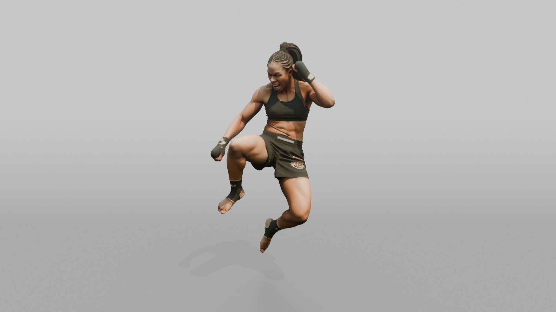 Fighter Jumping Knee Toward the Camera