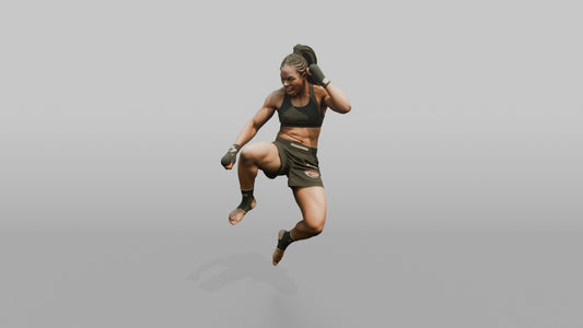 Fighter Jumping Knee Toward the Camera - 3D character model, view 1