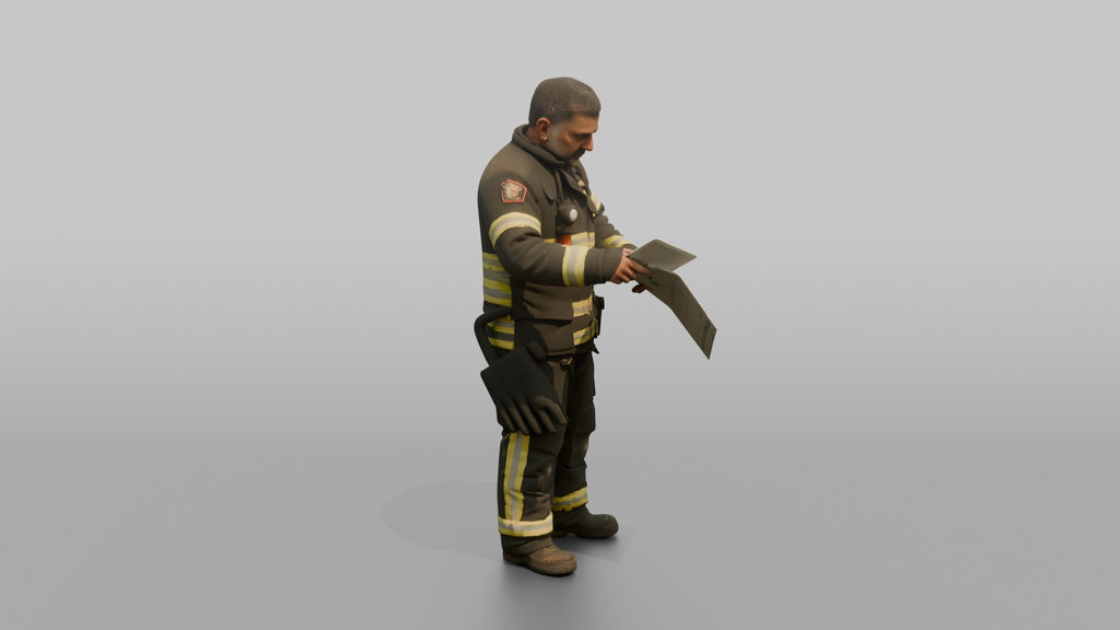 Firefighter Man Reviewing an Emergency Building Map