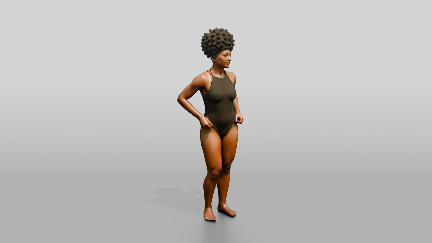 Black Woman in Olive One-Piece Swimsuit Hand on Hip