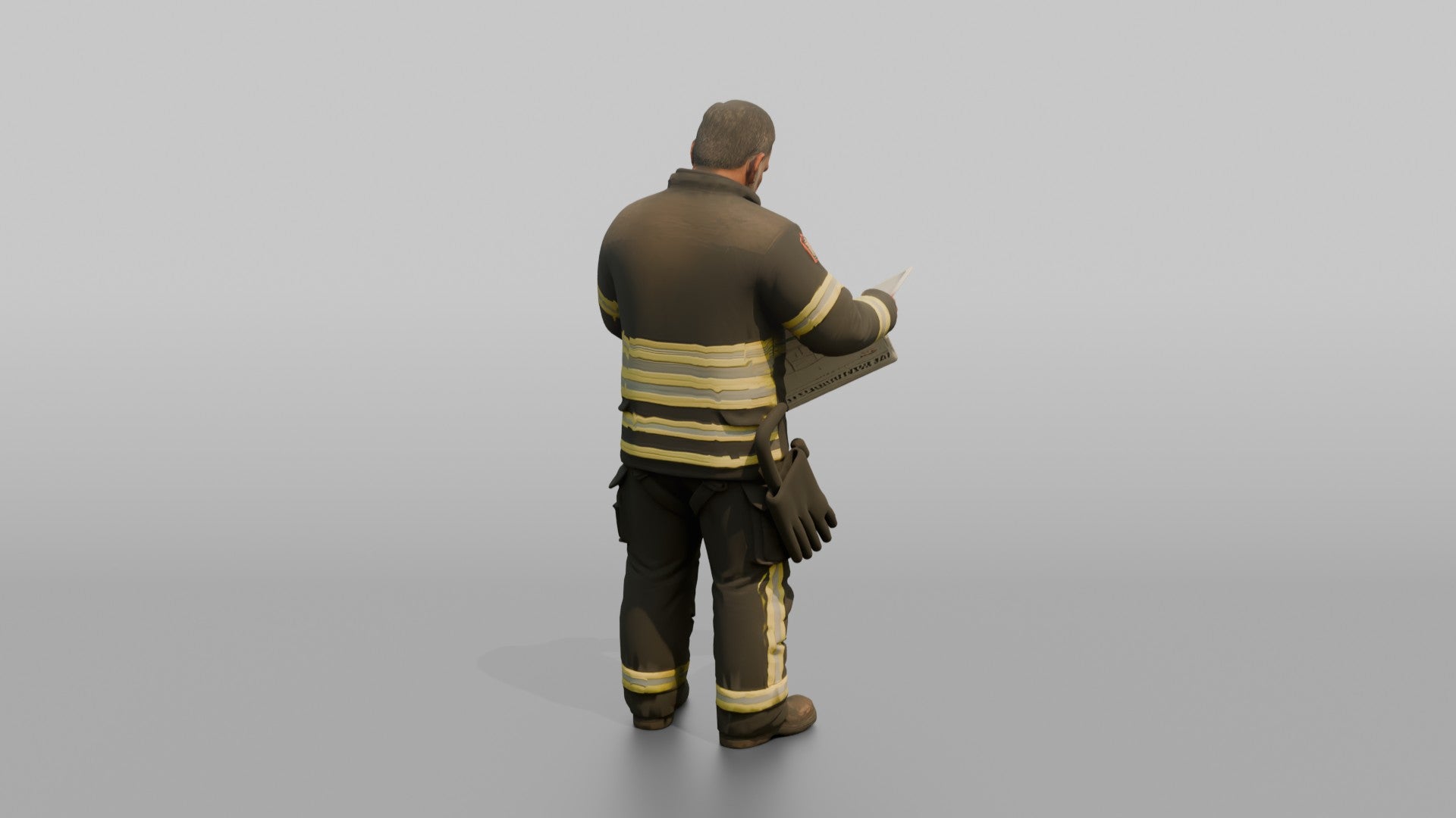 Firefighter Man Reviewing an Emergency Building Map