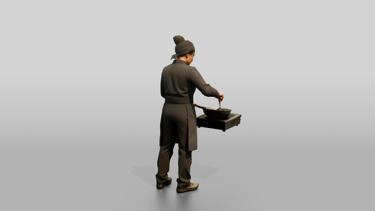 Chef Roasting Whole Spices - 3D character model, view 3