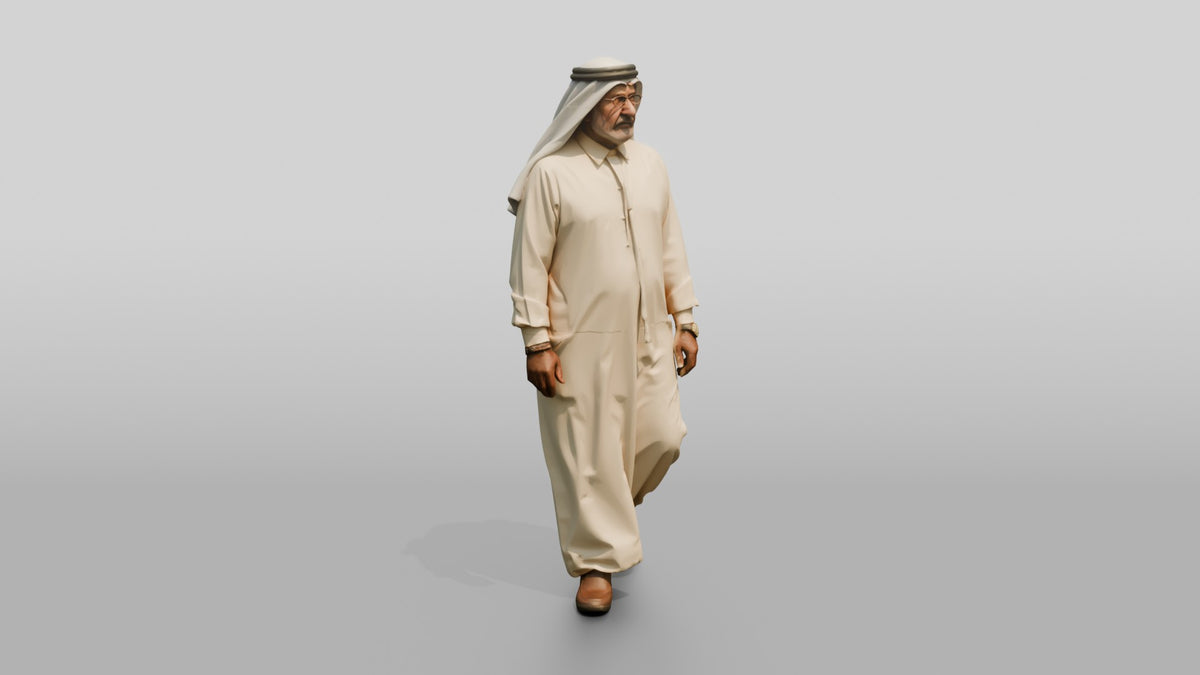 Elderly Stocky Emirati Man in Kandura and Ghutra - 3D character model, view 1