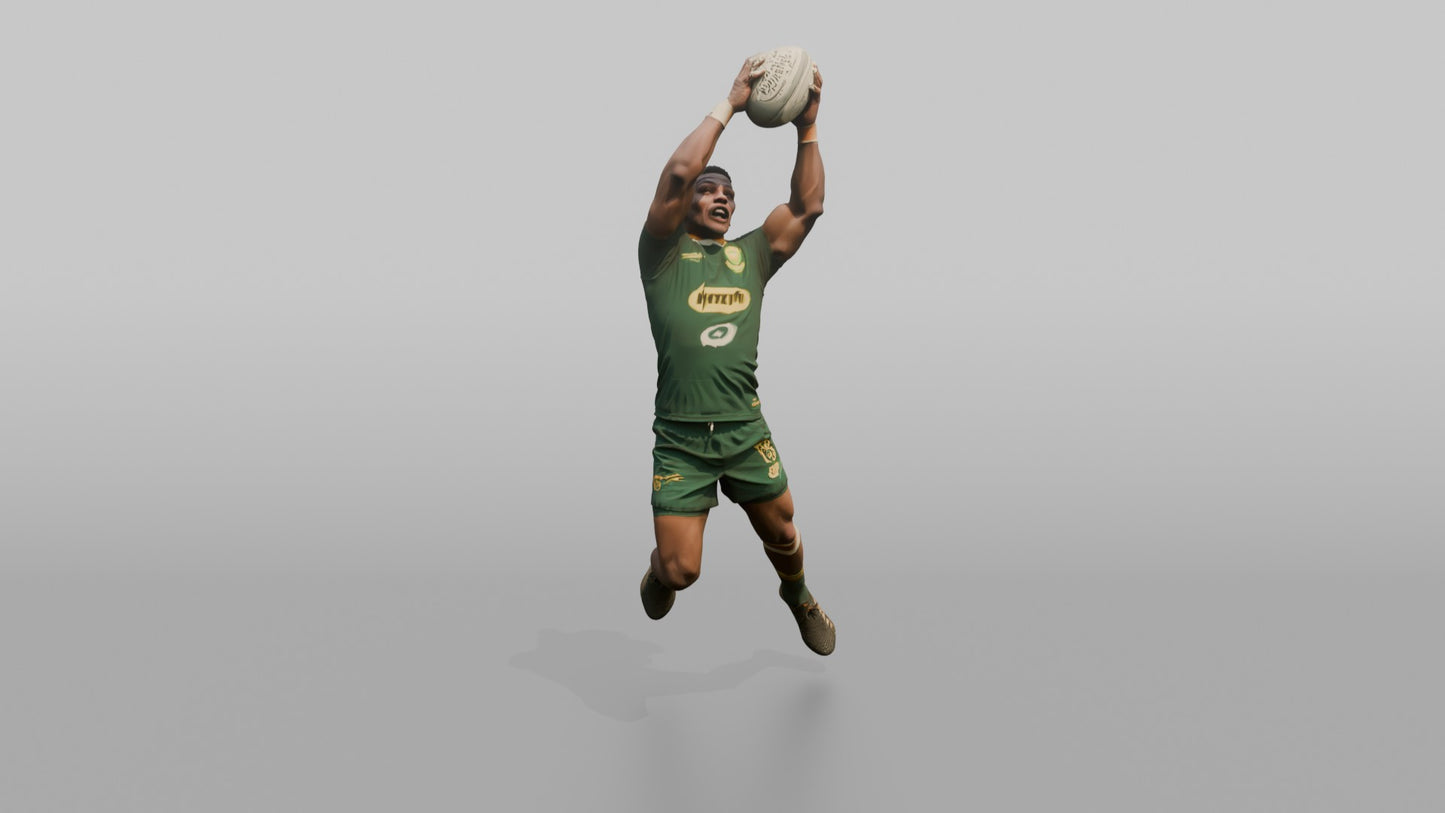 South African Center Leaping to Catch a High Ball