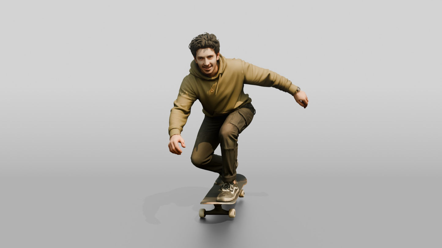 Man Riding Skateboard Crouching