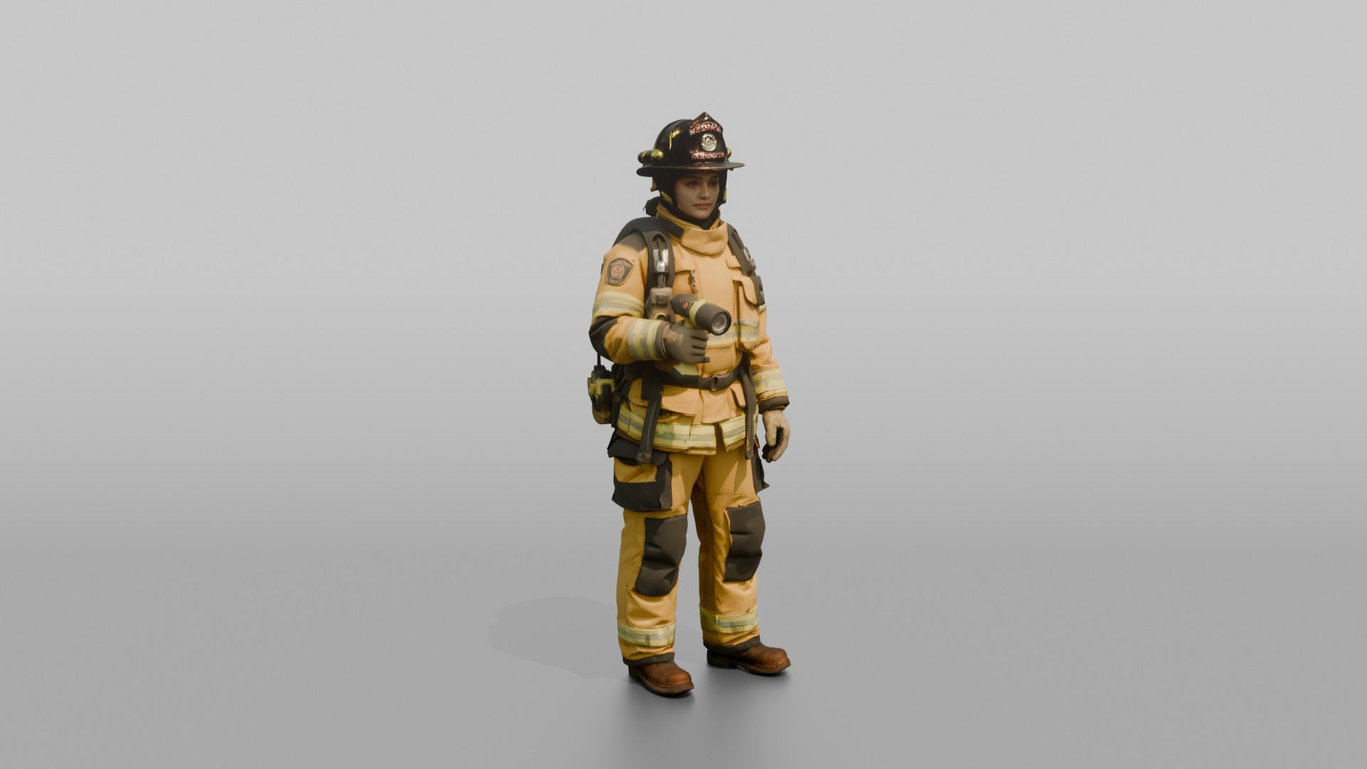 Firefighter Woman Clutching a High-intensity Right-angle Flashlight