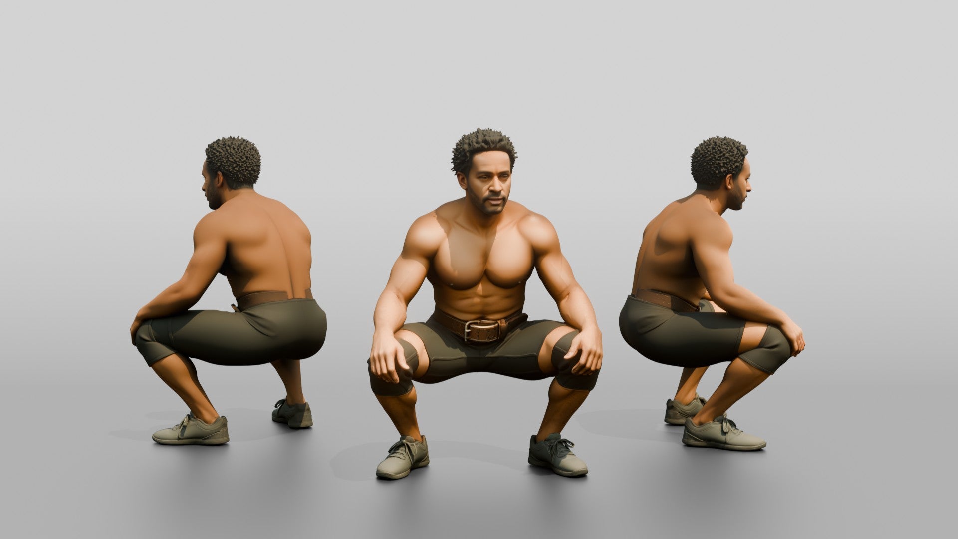 Man in Deep Squat Stance