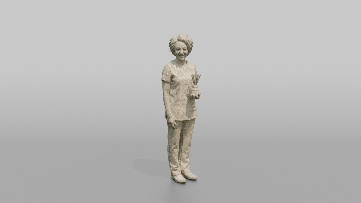 Massage Therapist Woman Holding An Aromatherapy Diffuser Bottle - wireframe topology preview