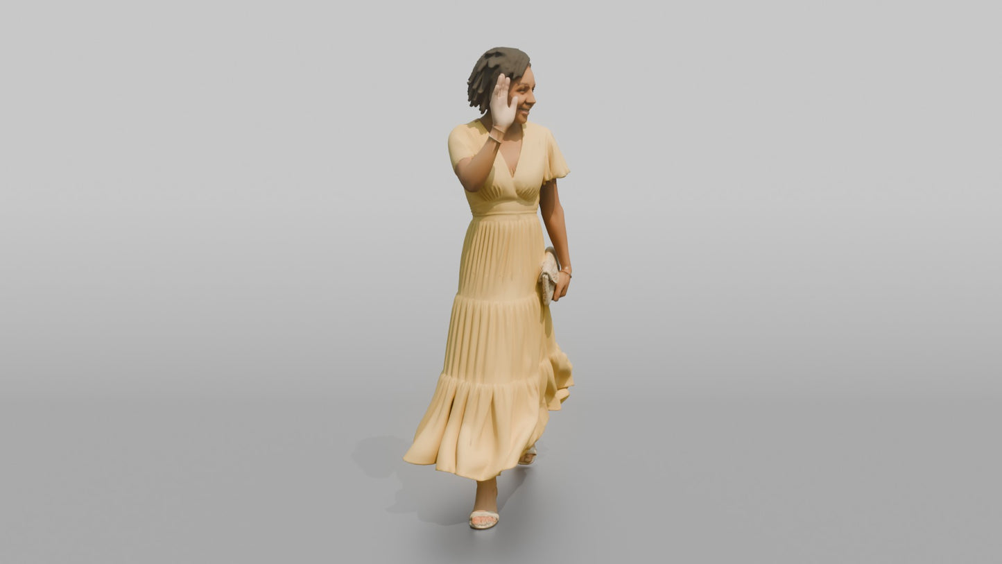 Wedding Guest Waving in a Yellow Chiffon Dress