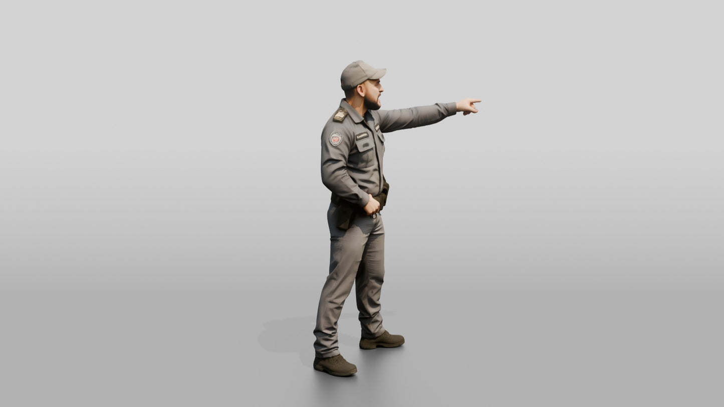 Middle Eastern Male Guard in a Grey Guard Uniform
