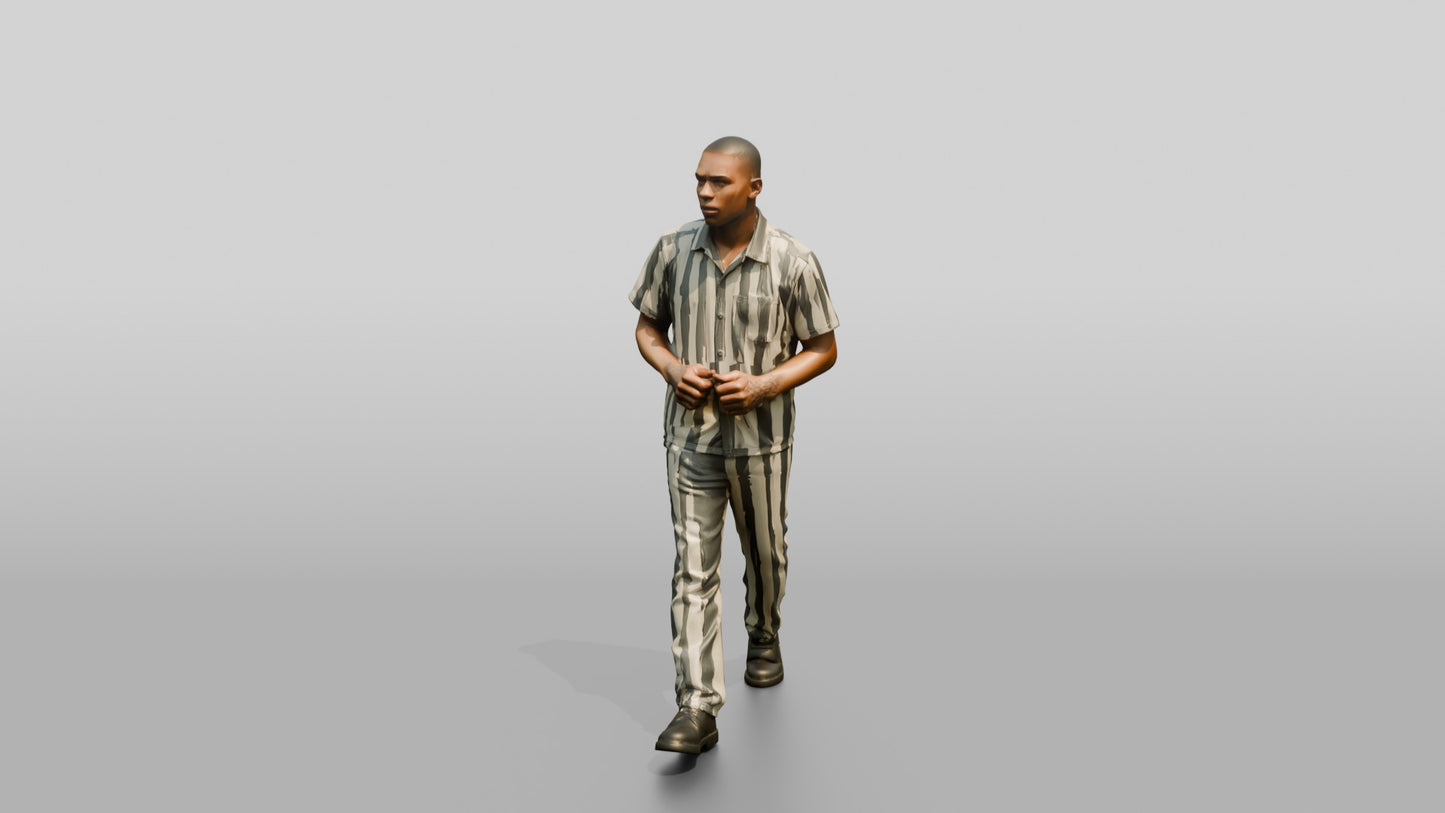 Black Male Prisoner in Grey-white Stripes