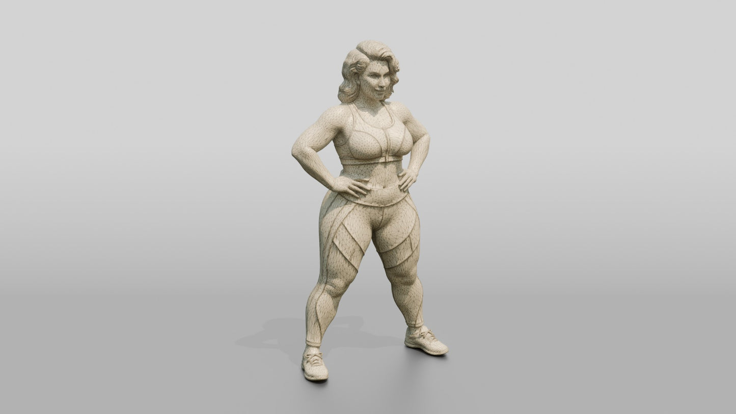 Curvy Woman in Taupe Activewear with Hands on Hips