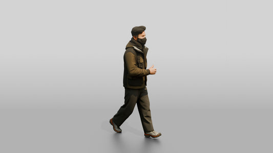 Techwear Man Walking in Layered Jacket - 3D character model, view 1