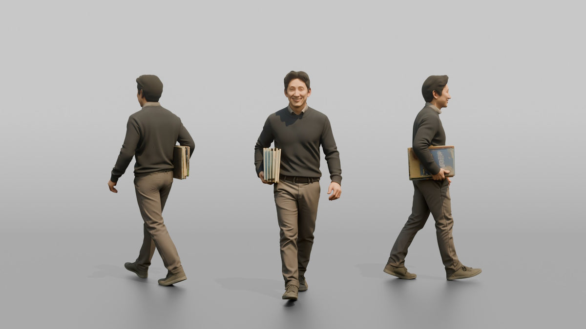 Father Carrying A Stack Of Picture Books Under One Arm - 3D character model, view 1