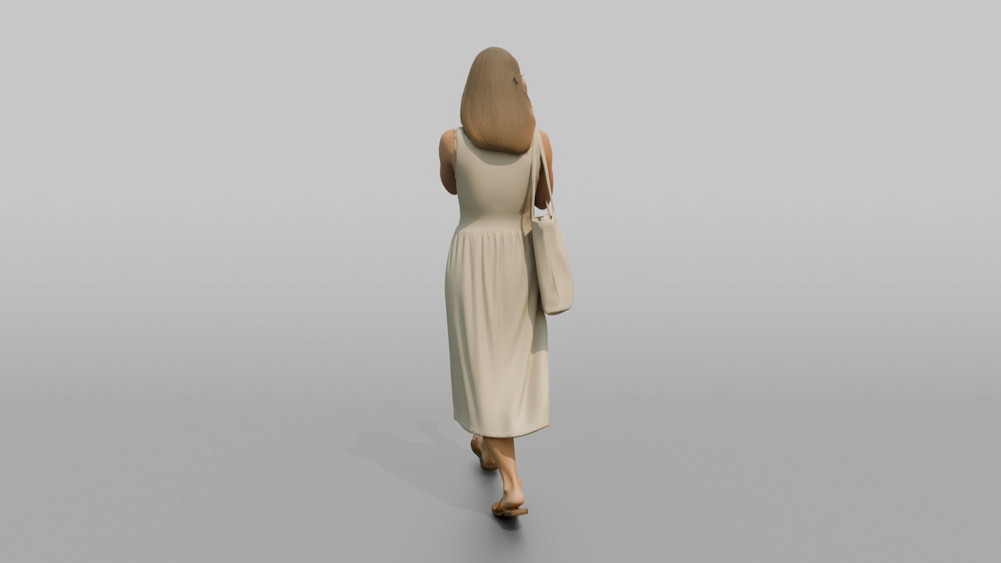 Dutch Woman Walking in a Linen Sundress, Phone in Hand