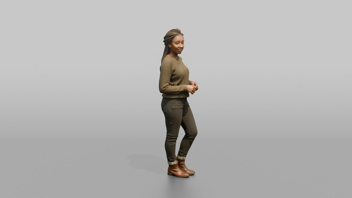 East Asian Flight Attendant Walking with a Suitcase - 3D character model, view 1