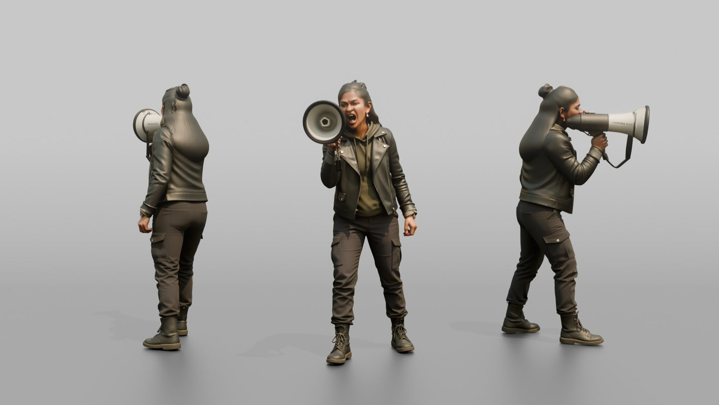 Protester Woman Shouting Through a Megaphone