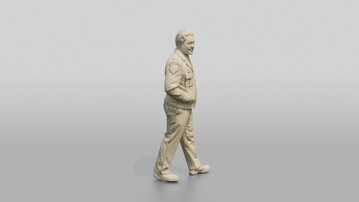 Police Officer Walking Hands in Pockets
