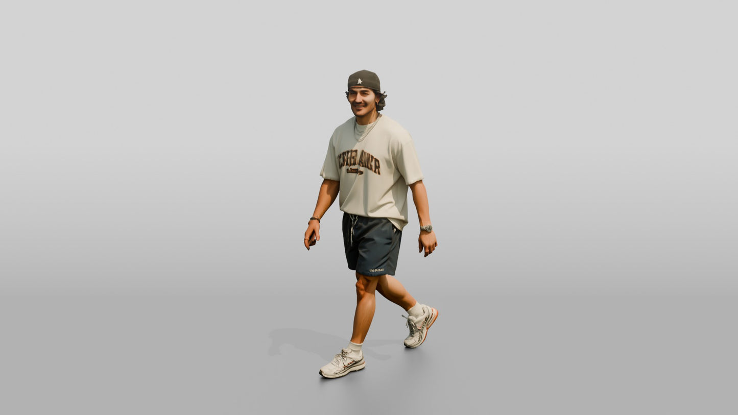 Latino Man Walking Confidently on the Boardwalk