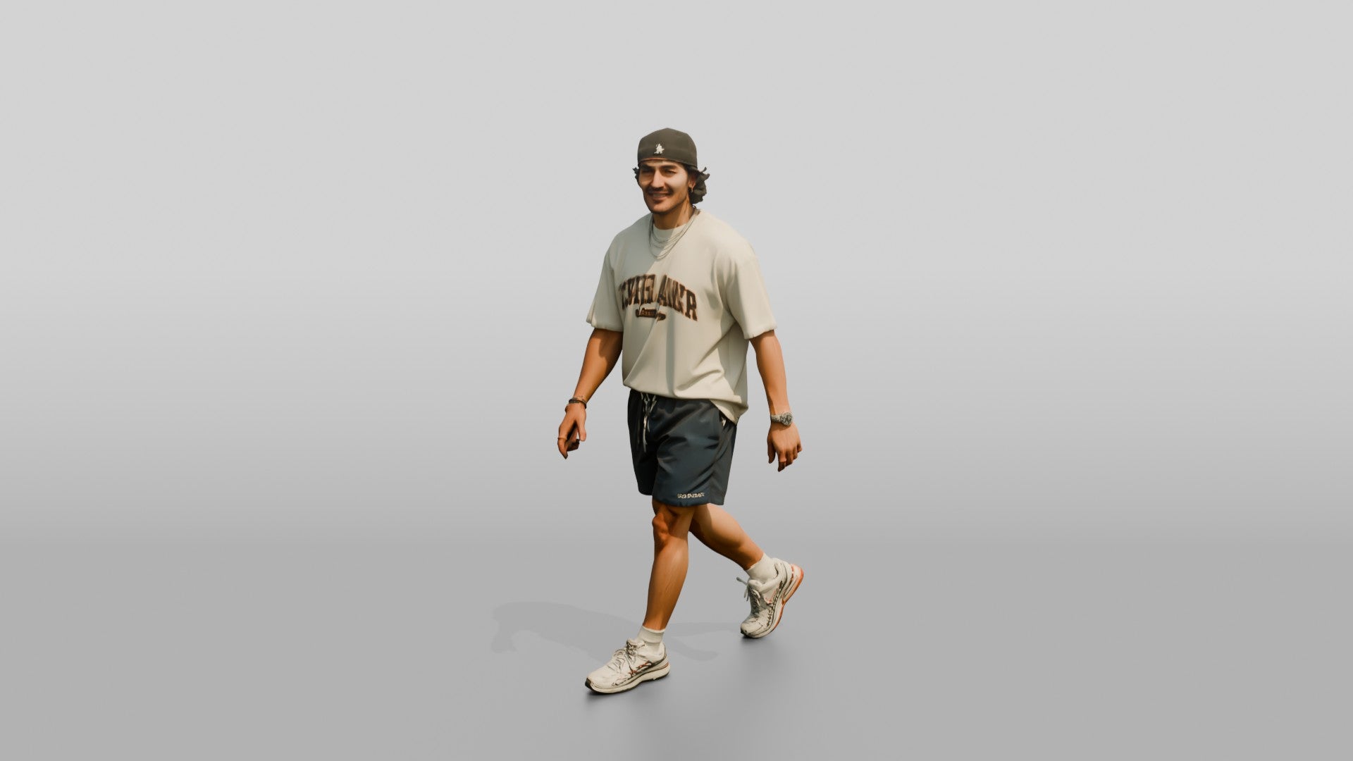 Latino Man Walking Confidently on the Boardwalk