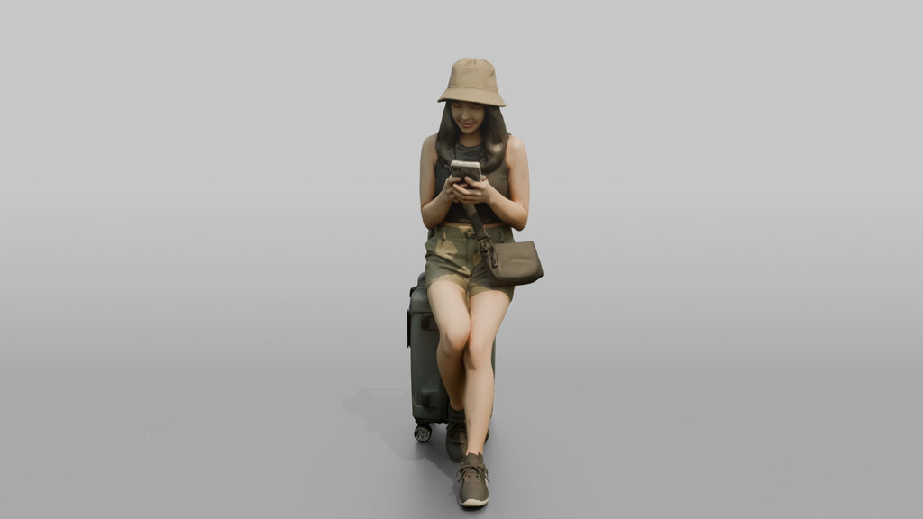 Traveler Resting On Her Suitcase