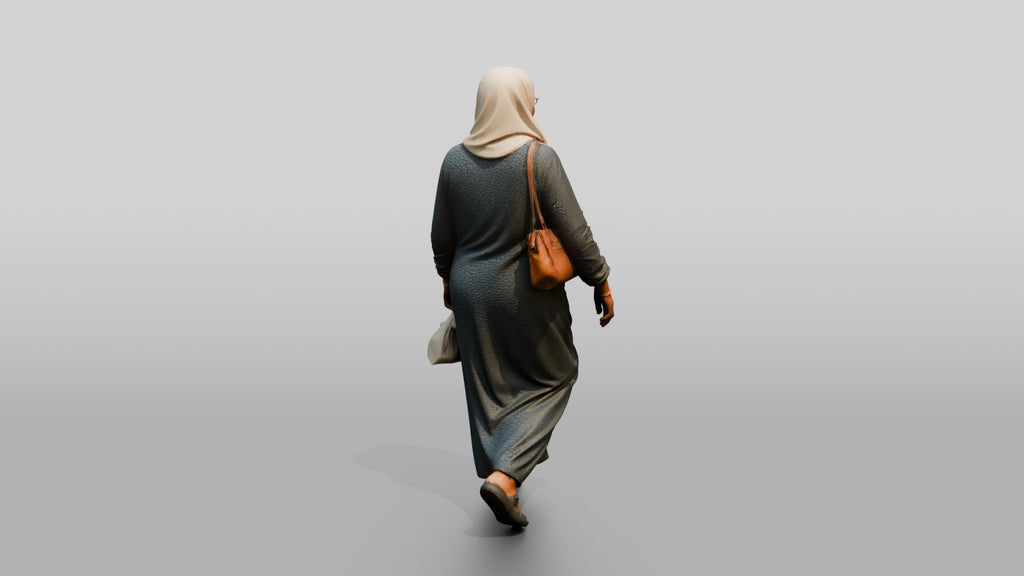 Elderly Egyptian Woman in Hijab Walking with a Handbag
