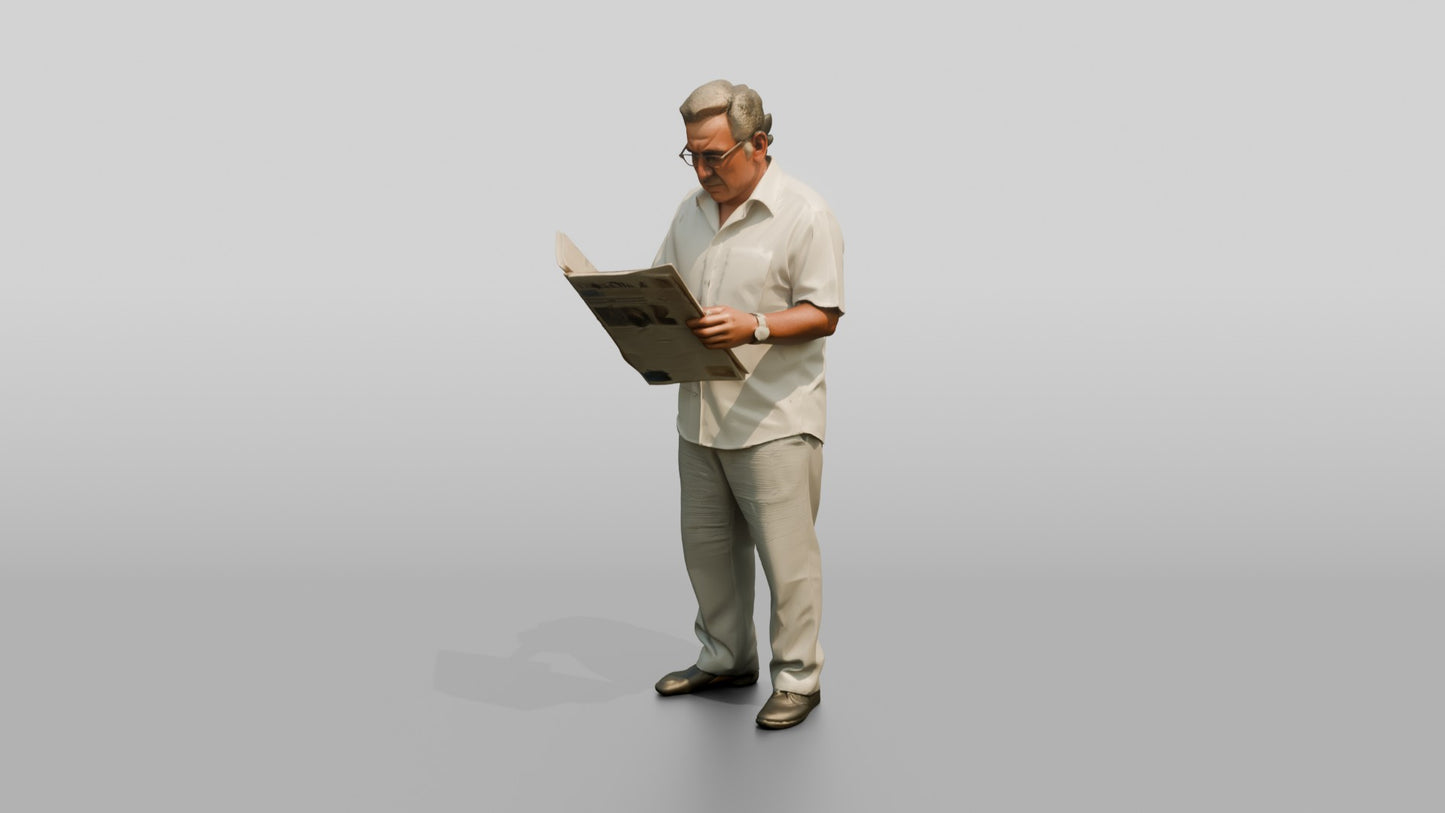 Elderly Stocky Cypriot Man Reading a Newspaper