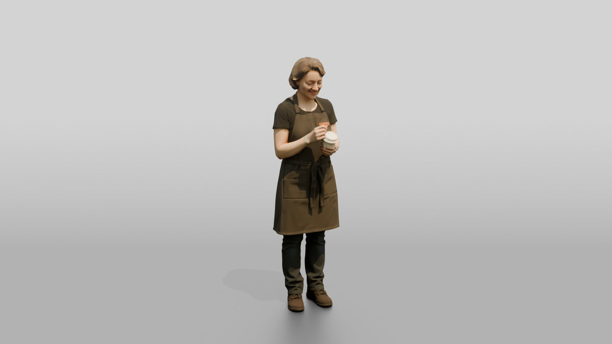 Woman Barista Writing Order on Cup - 3D character model, view 1