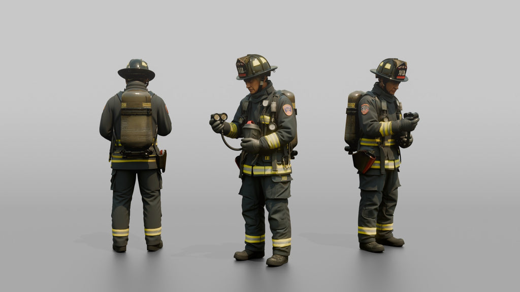 Firefighter Man Checking His Oxygen Gauge Pressures