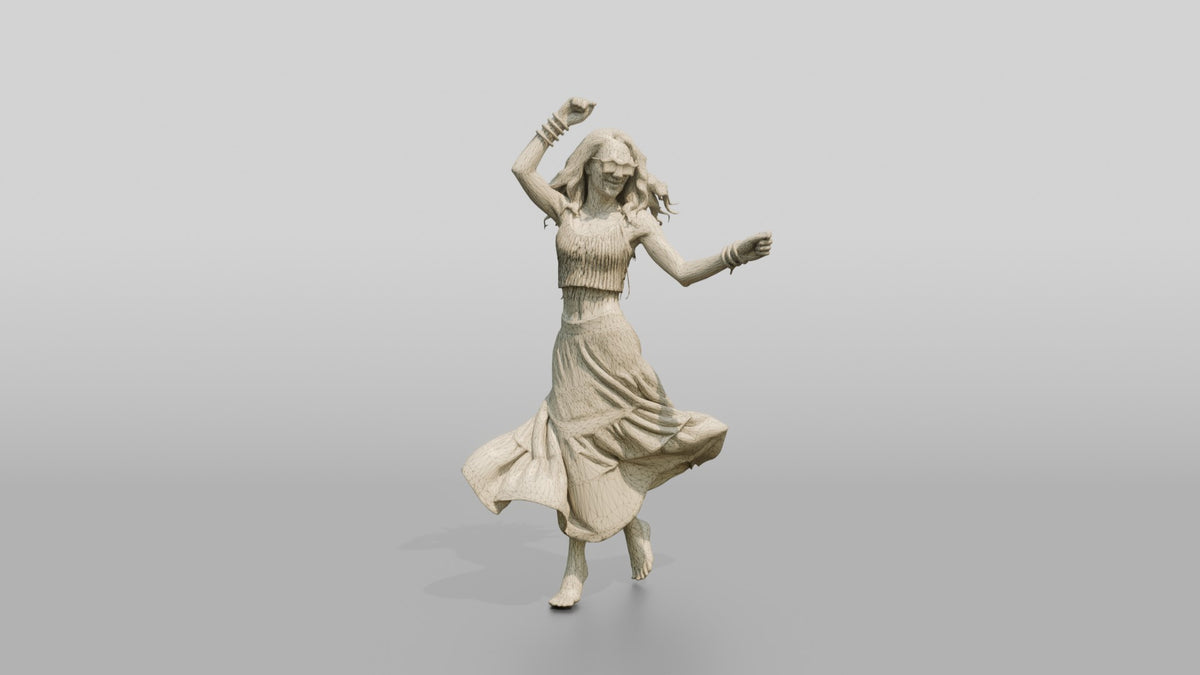 Festival Dancer in a Patterned Skirt - wireframe topology preview