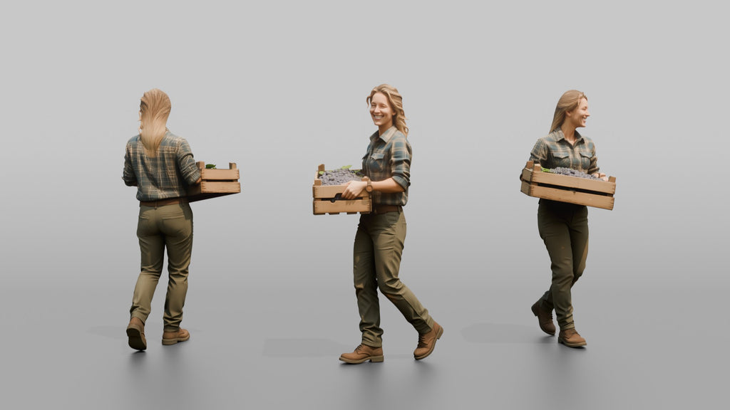 Farmer Carrying Wooden Crate Of Freshly Picked Wine