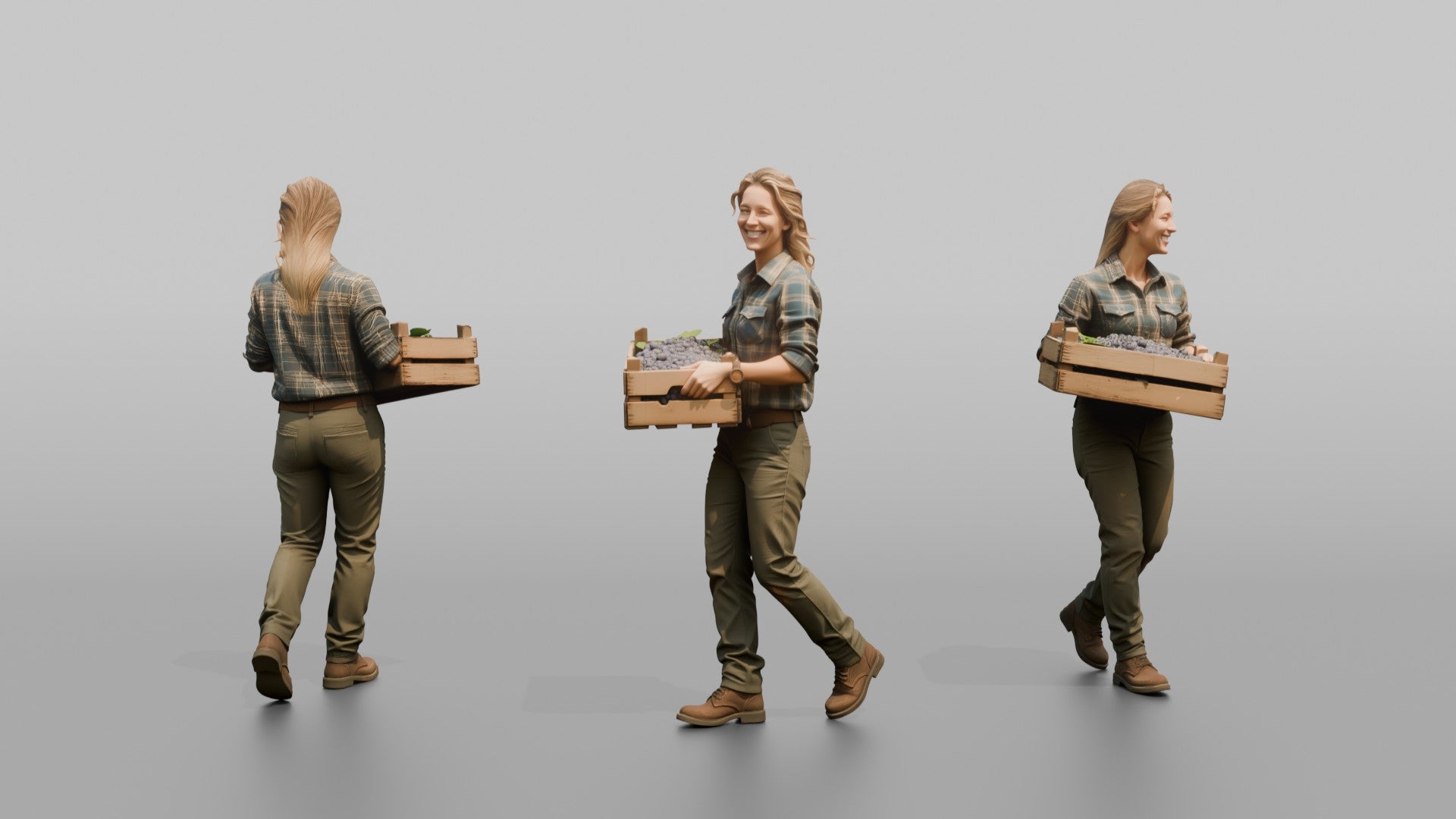 Farmer Carrying Wooden Crate Of Freshly Picked Wine