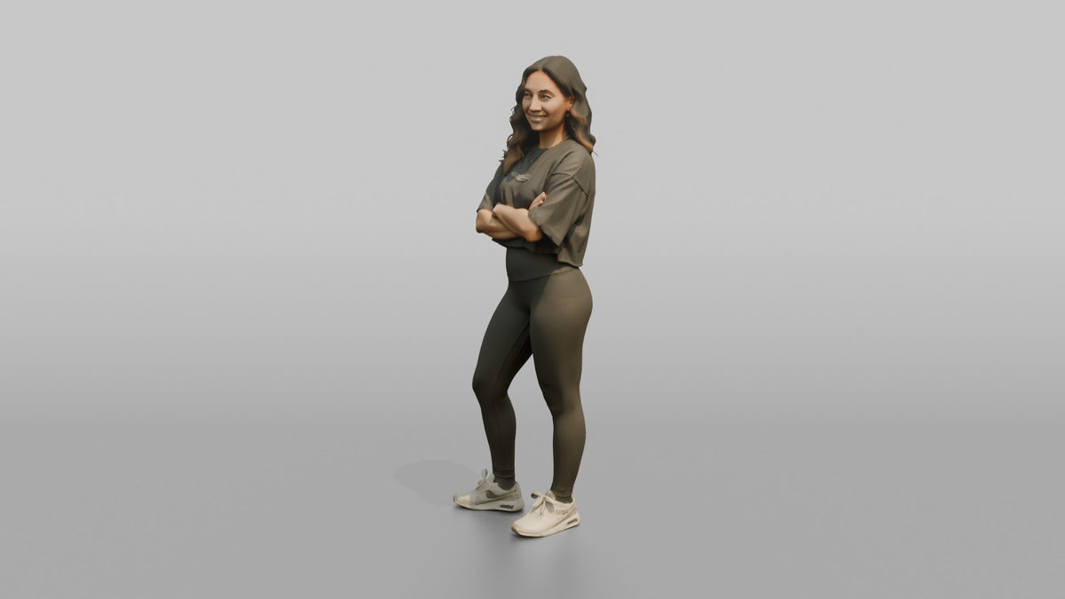 Fitness Influencer Woman Standing With Arms Crossed Loosely - 3D character model, view 4