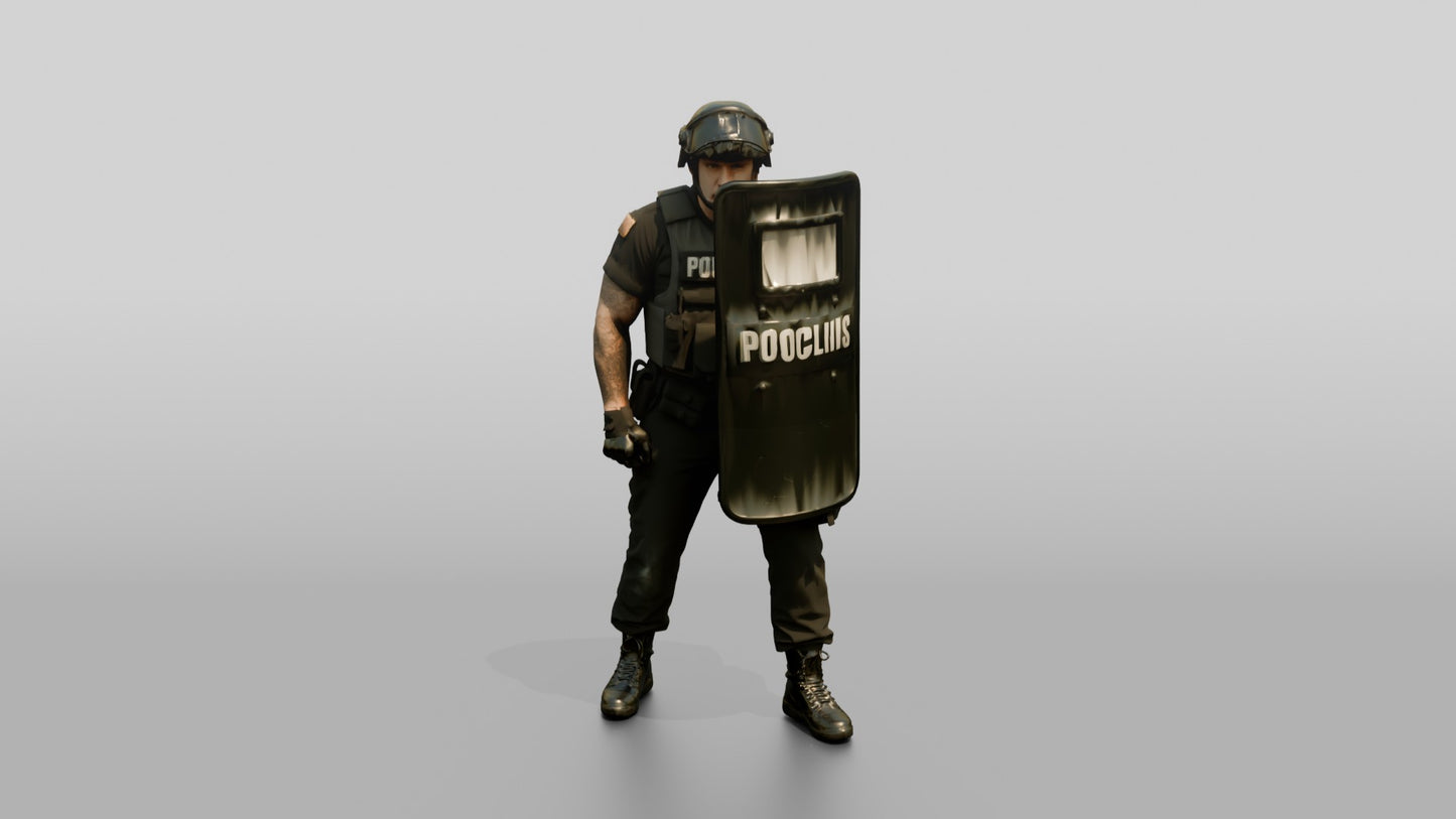 Riot Police Officer with Marked Shield