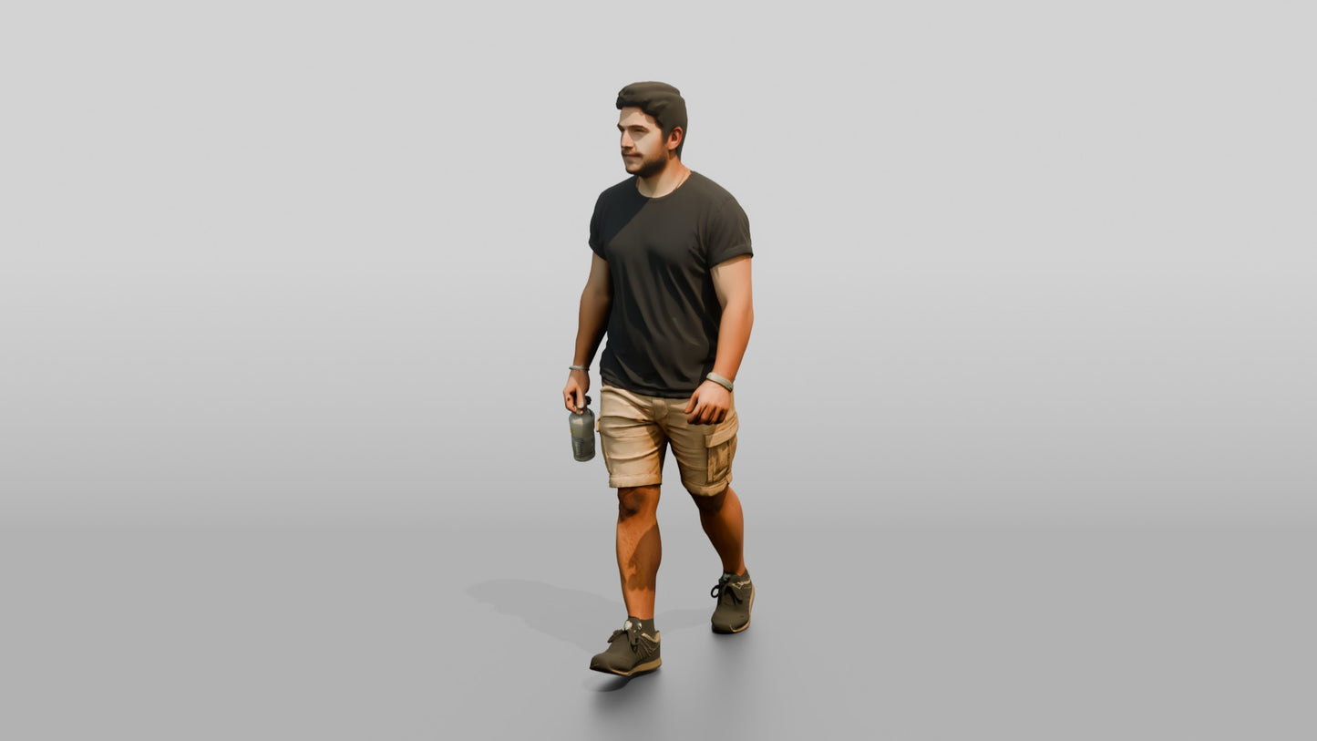 Stocky Spanish Young Man Carrying a Water Bottle