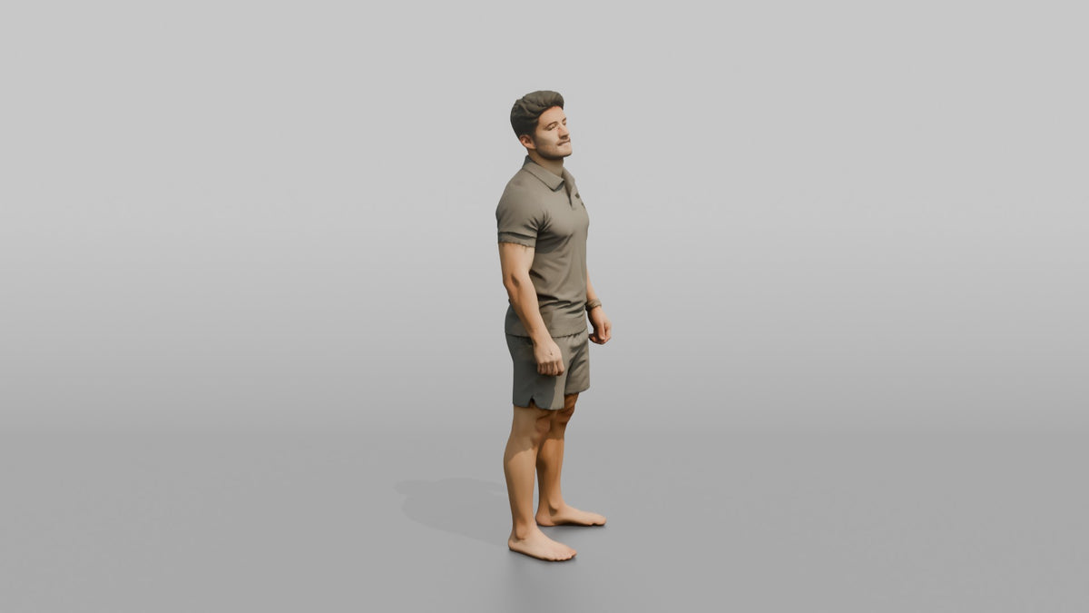 Fitness Influencer Man Standing Three-quarter Angle, Chin Slightly Up - 3D character model, view 2