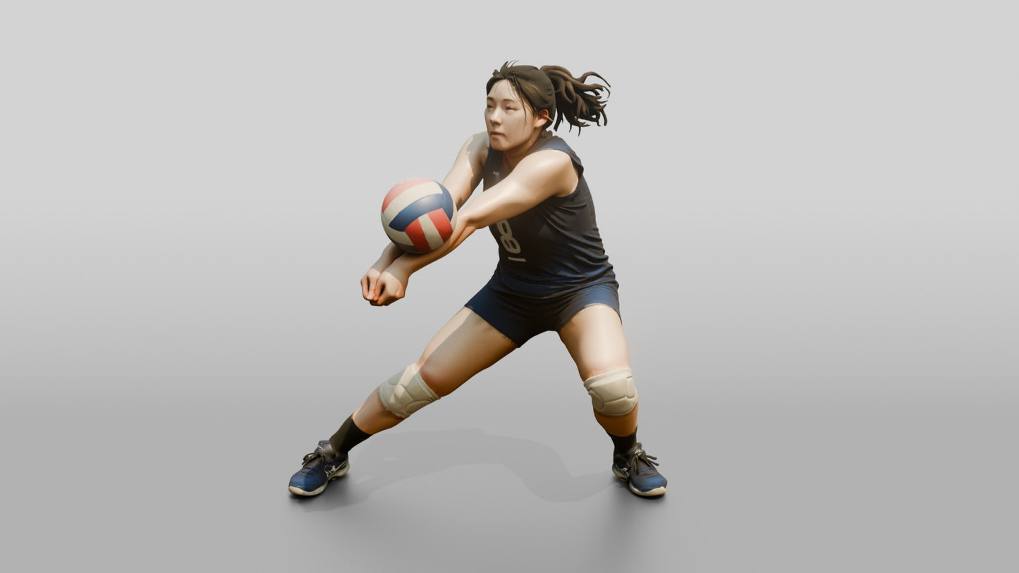 East Asian Female Volleyball Player in Dark Blue Uniform