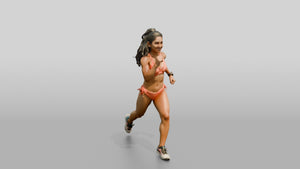 Latina Woman Running in Bold Coral Bikini - 3D character model, view 1