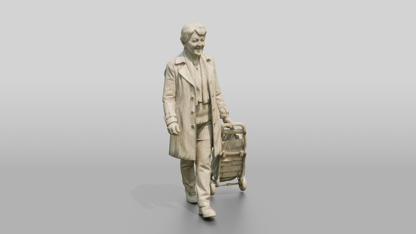 Elderly White Woman with Shopping Trolley