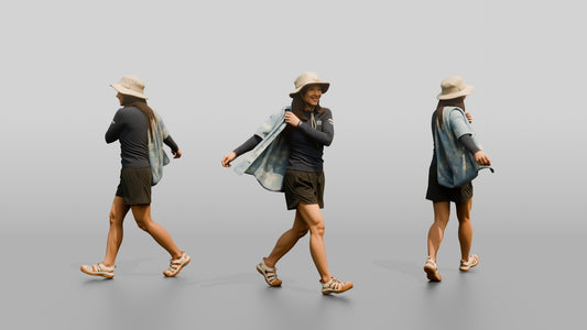 Woman Shrugging On Open Beach Shirt - 3D character model
