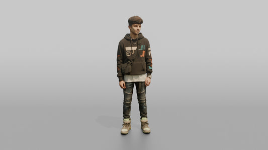 Middle Eastern Teen in Graphic Hoodie with Crossbody Bag - 3D character model, view 1