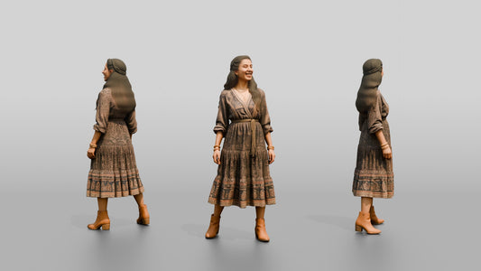 Woman Standing in a Patterned Dress