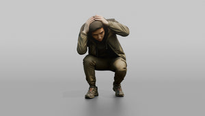 Protester Man Crouching with Hands on His Head - 3D character model, view 1
