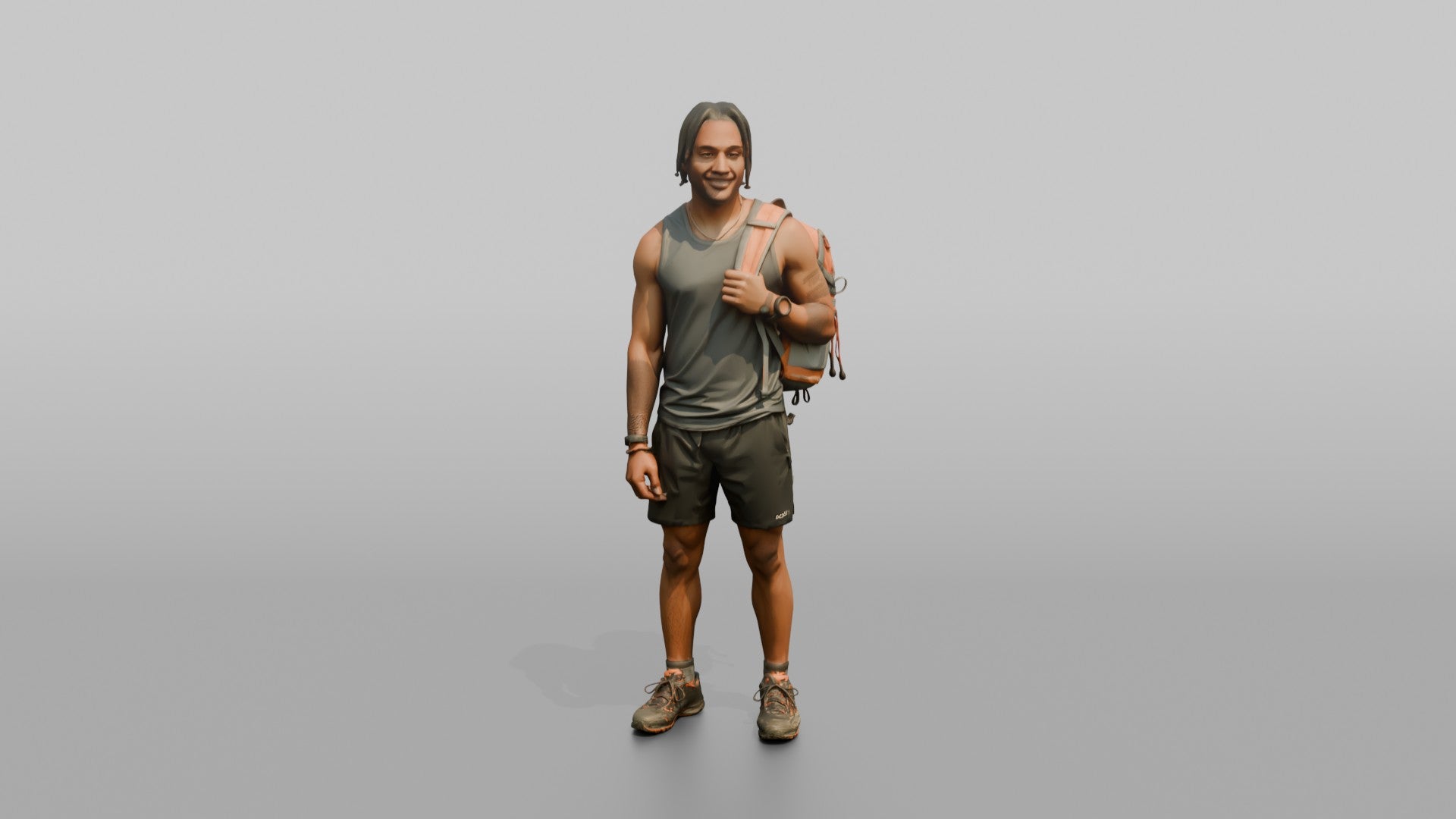 Hiker Slinging a Pack Over One Shoulder