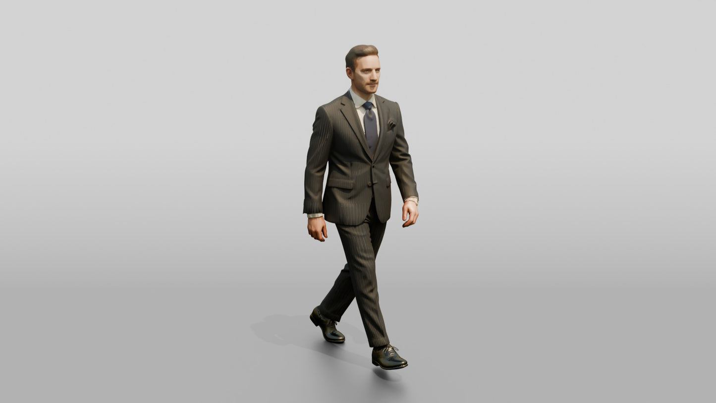 Businessman Walking in a Navy Suit