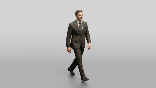 Businessman Walking in a Navy Suit - 3D character model, view 1